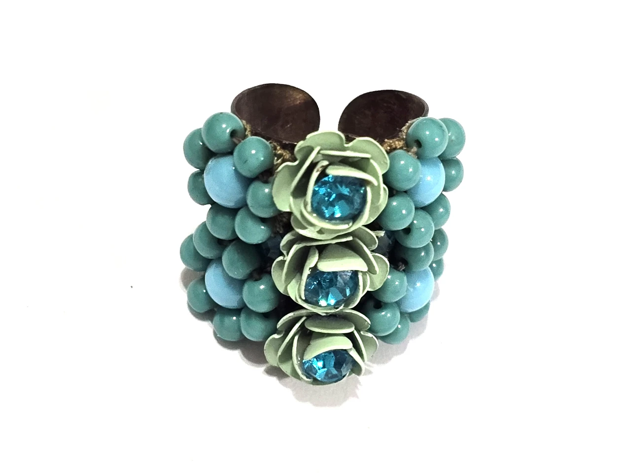 טבעת מהממת מבית מיכל נגרין שבוץ אבני סברובסקי בטורכיז הטבעת מתכווננת