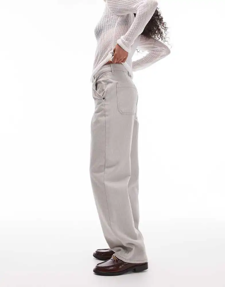 New Topshop high rise pleated jean in stone