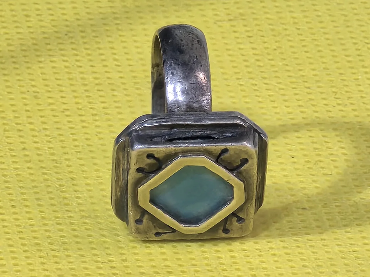 טבעת מעצבים כסף וזהב סטרלינג 925 חתום (כסף נבדק)