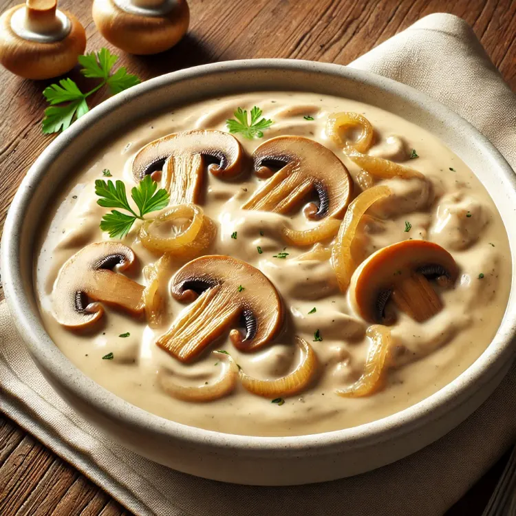 רוטב שמנת פטריות ובצל מטוגן