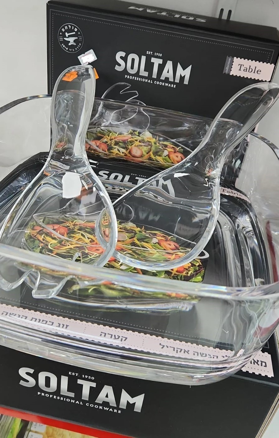 ‫סט (3) חלק קערה מרובעת וכפות‬‏ ‫הגשה אקריל סולתם‬‏