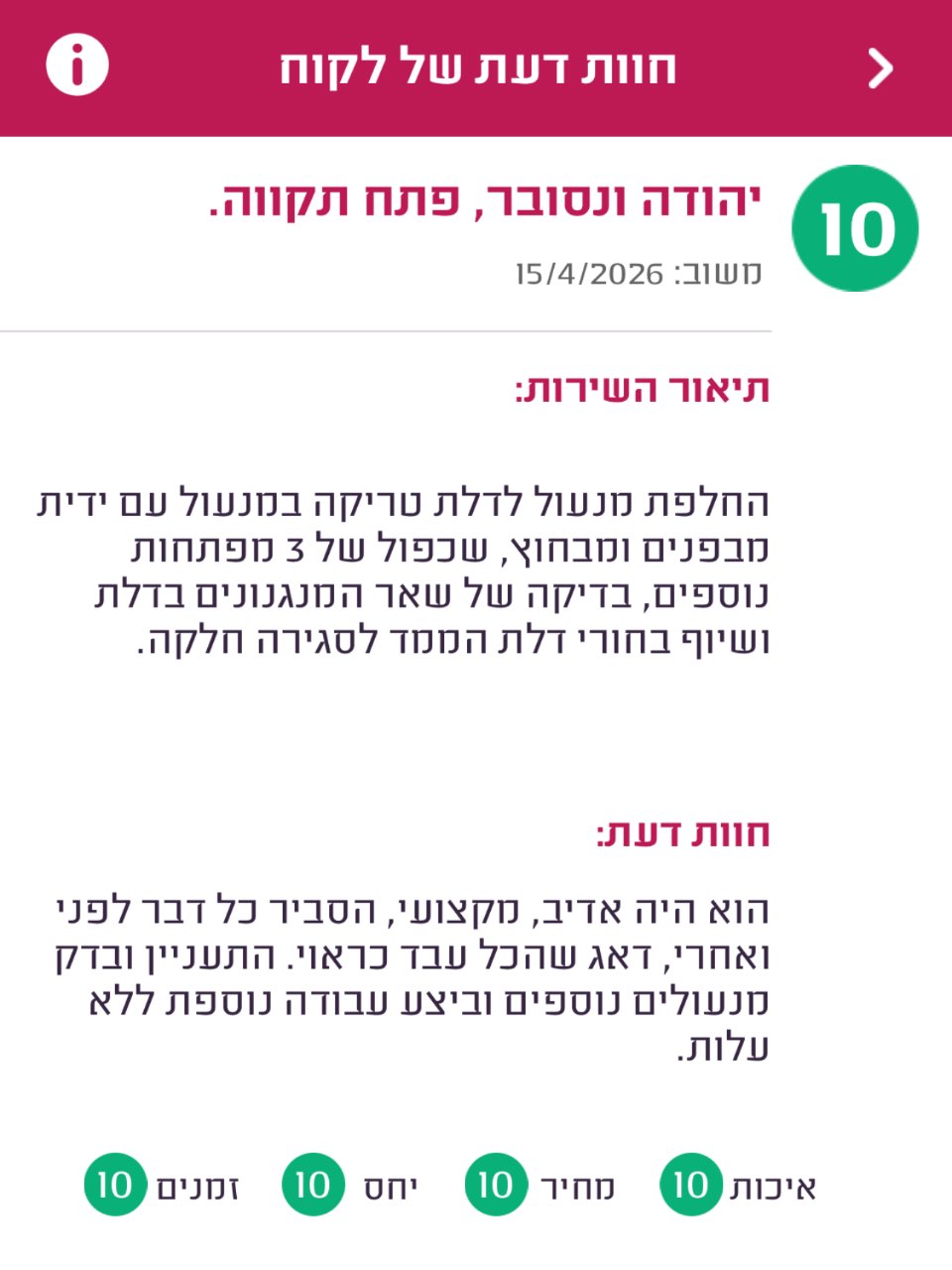 חוות דעת לקוח ממדרג