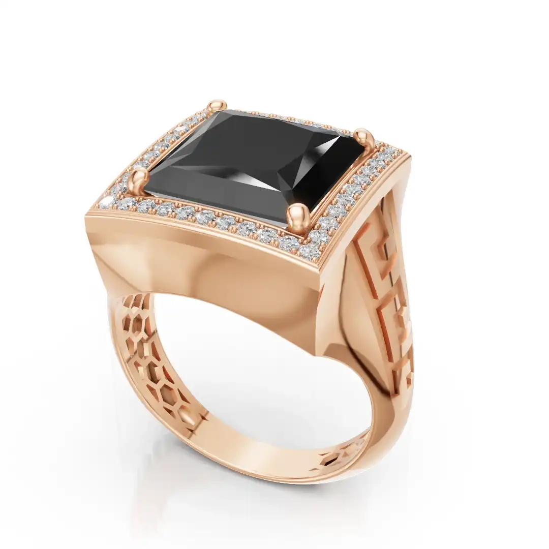 טבעת  יהלומים לגבר משובצת ביהלומים טבעיים ואבן מרכזית אוניקס