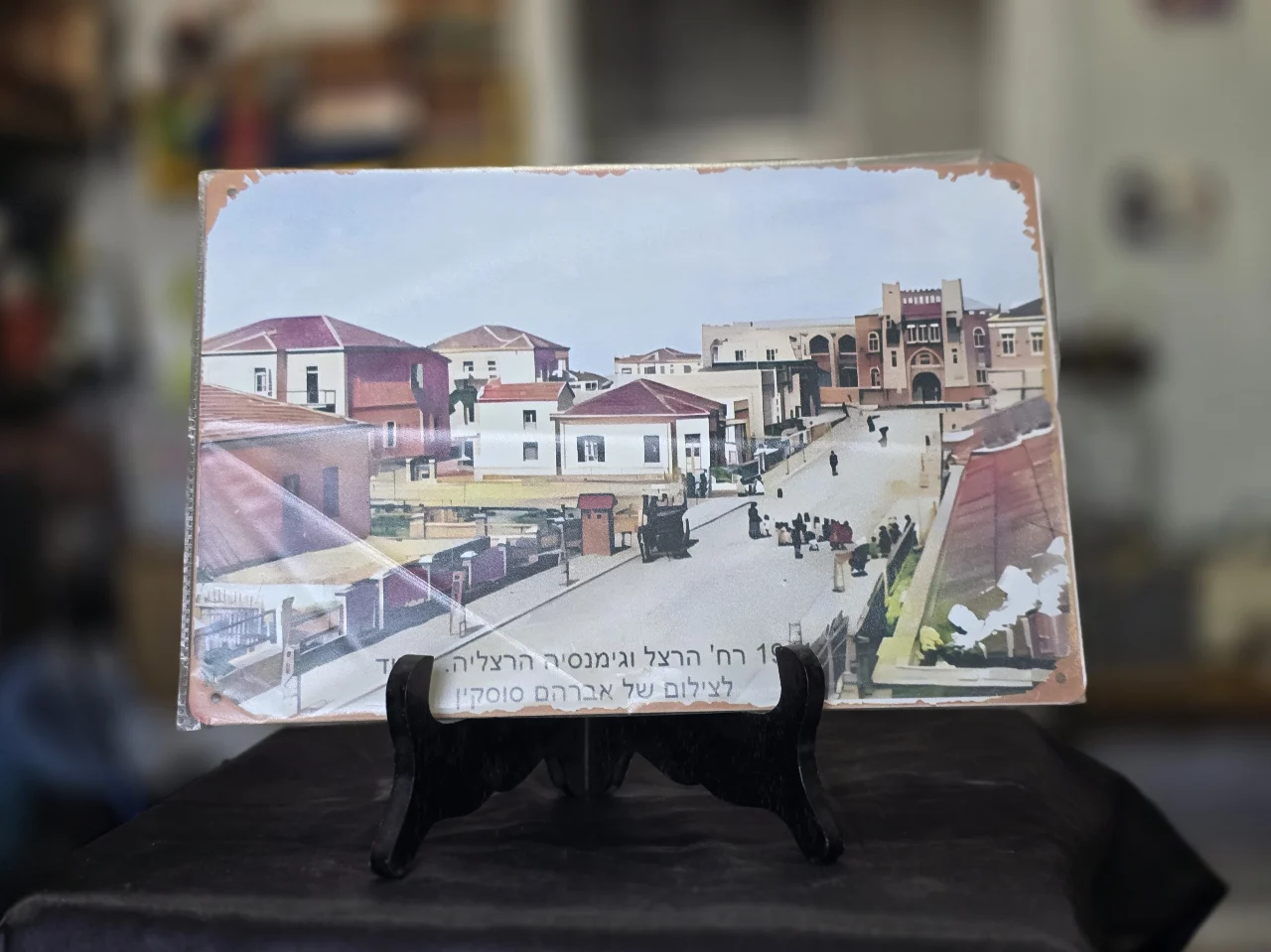 רחוב הרצל וגימנסיה הרצליה - שלט פח לתלייה על הקיר. מידות - 30.0X20.0 סמ. מצב חדש