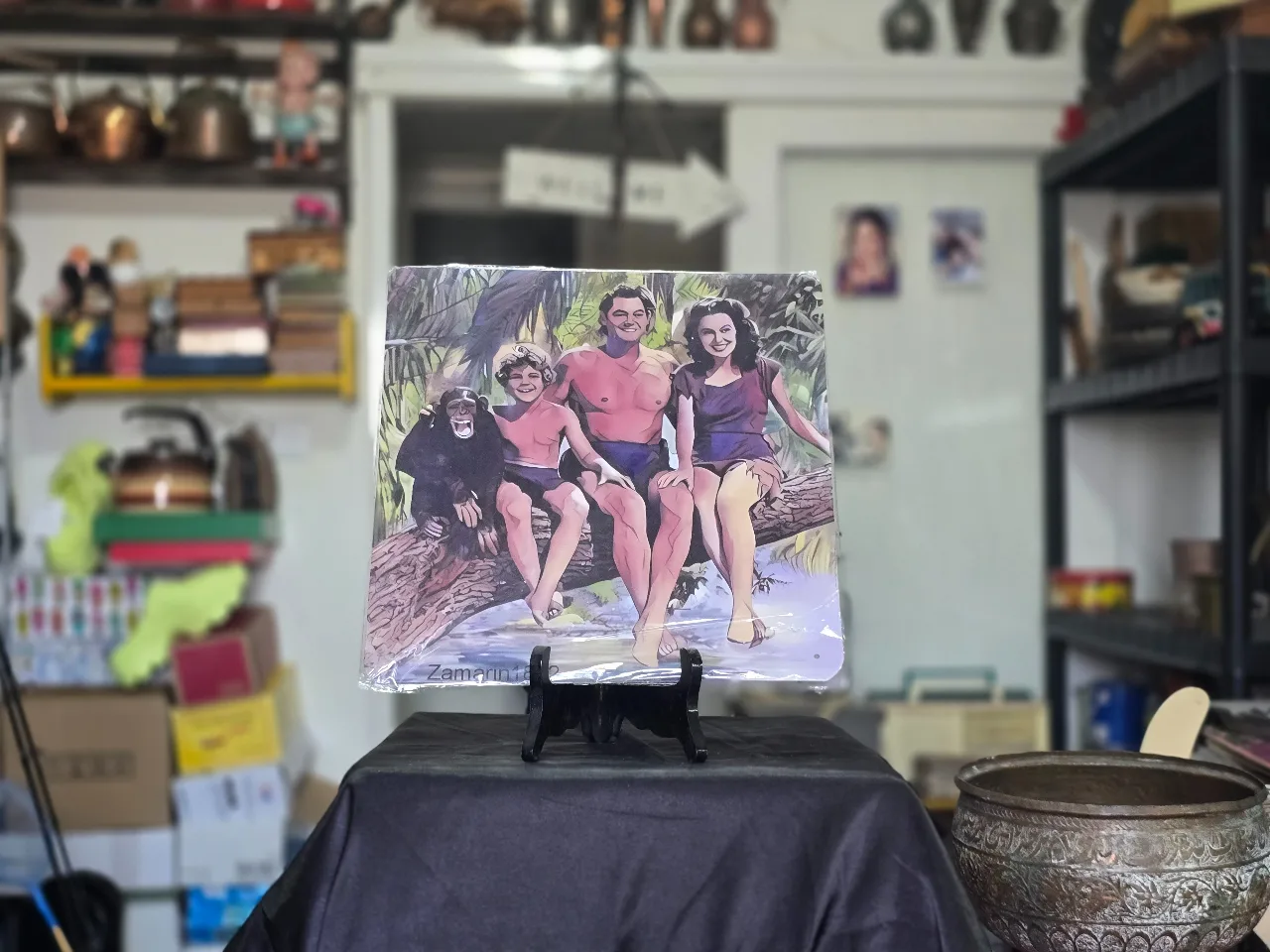 שלט אלומיניום מעוצב לתלייה  טרזן, ג'יין, ויתר המשפחה מידות: 	30 x 30 ס"מ