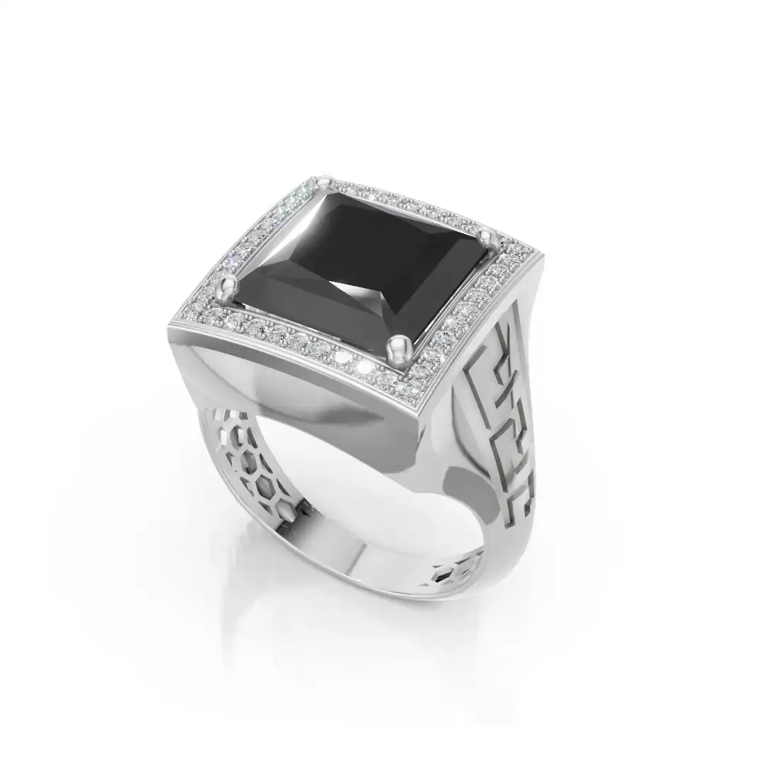טבעת  יהלומים לגבר משובצת ביהלומים טבעיים ואבן מרכזית אוניקס