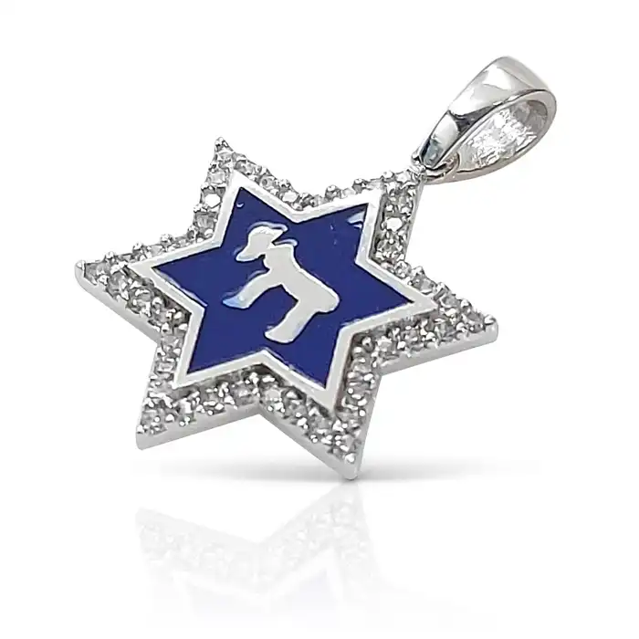 מגן דוד אמייל כחול וזירקונים זהב 14K