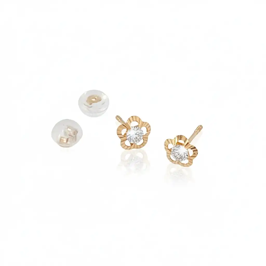 עגילים צמודים לנערה בצורה פרח זהב 14K