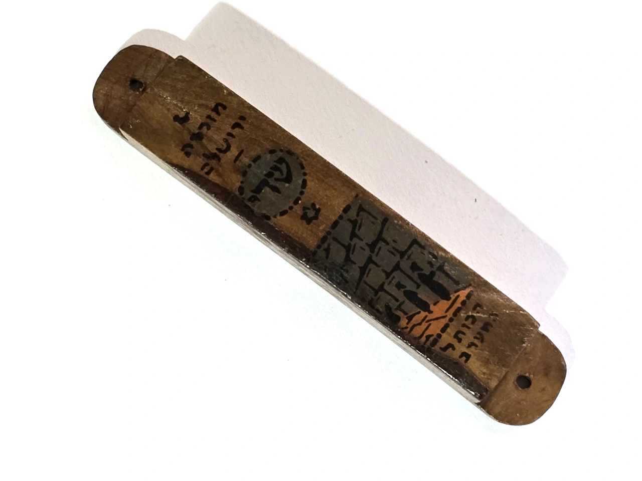 מזכרת ירושלם בית מזוזה ישן מעץ זית, שנות ה-20-40 הכתל המערבי