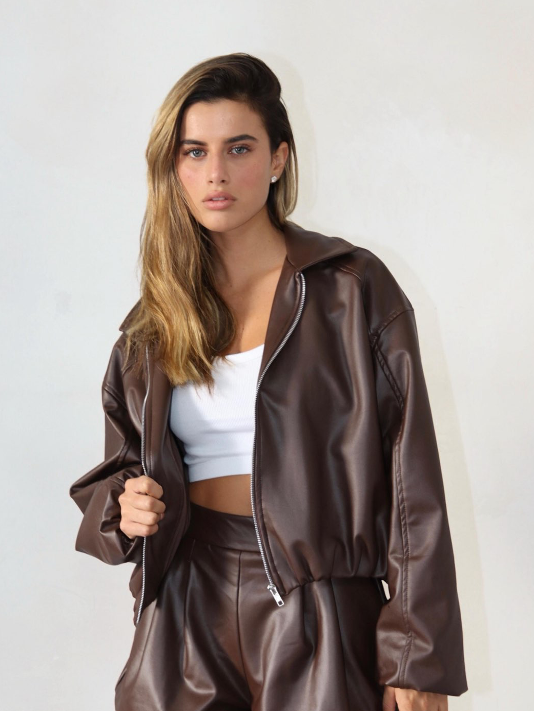 מעיל עור חום