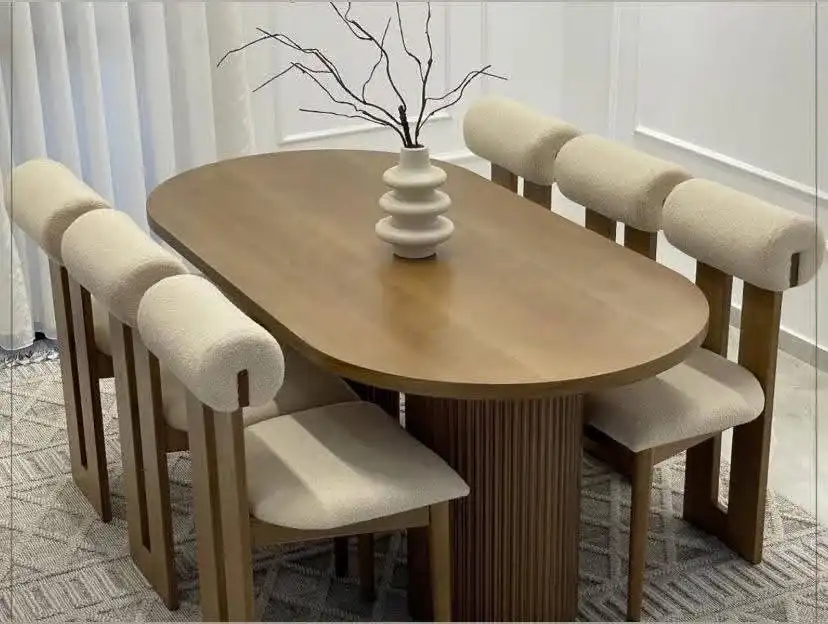 דגם פורניר אגוז בשילוב כסאות רטרו