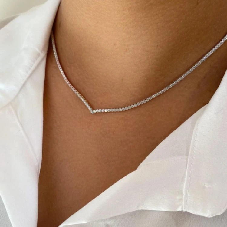 שרשרת טניס עדינה משובצת זרקונים כסף אמיתי 925- Snop