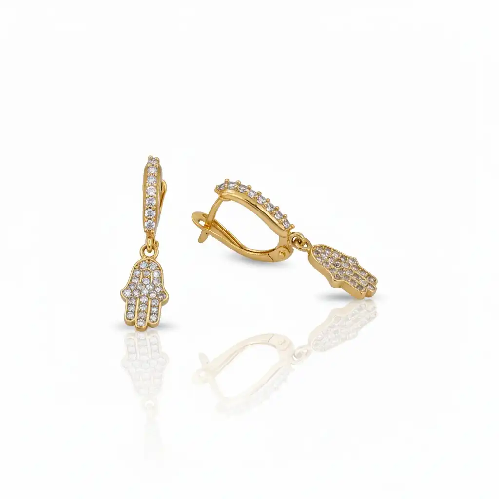 עגילי חמסה תלויים משובצים זהב 14K
