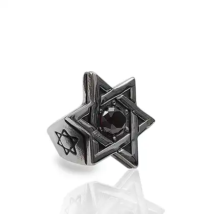 טבעת מגן דוד משבצת עם אבן  רובי מעבדה סטניסיל