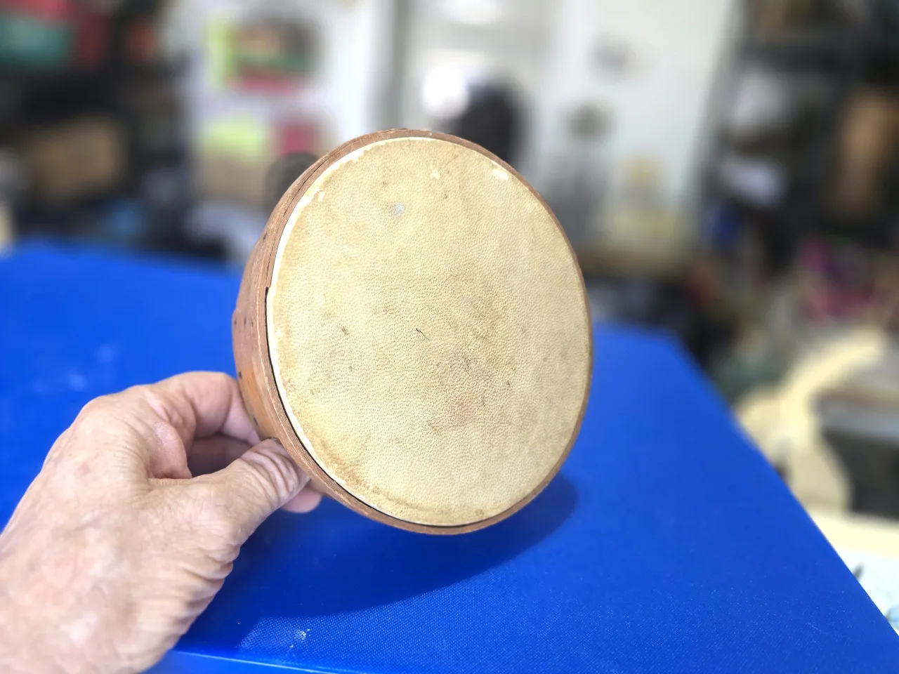 כלי הקשה אתני (תוף מרים)בעל מסגרת עץ ומצילות פליז קוטר 17 ס'מ