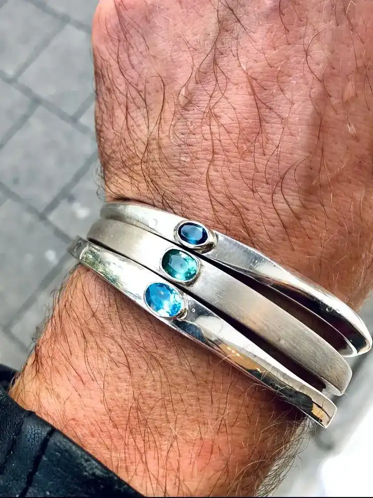 Men’s Sterling Silver Bangle with Blue or Swiss Blue Topaz