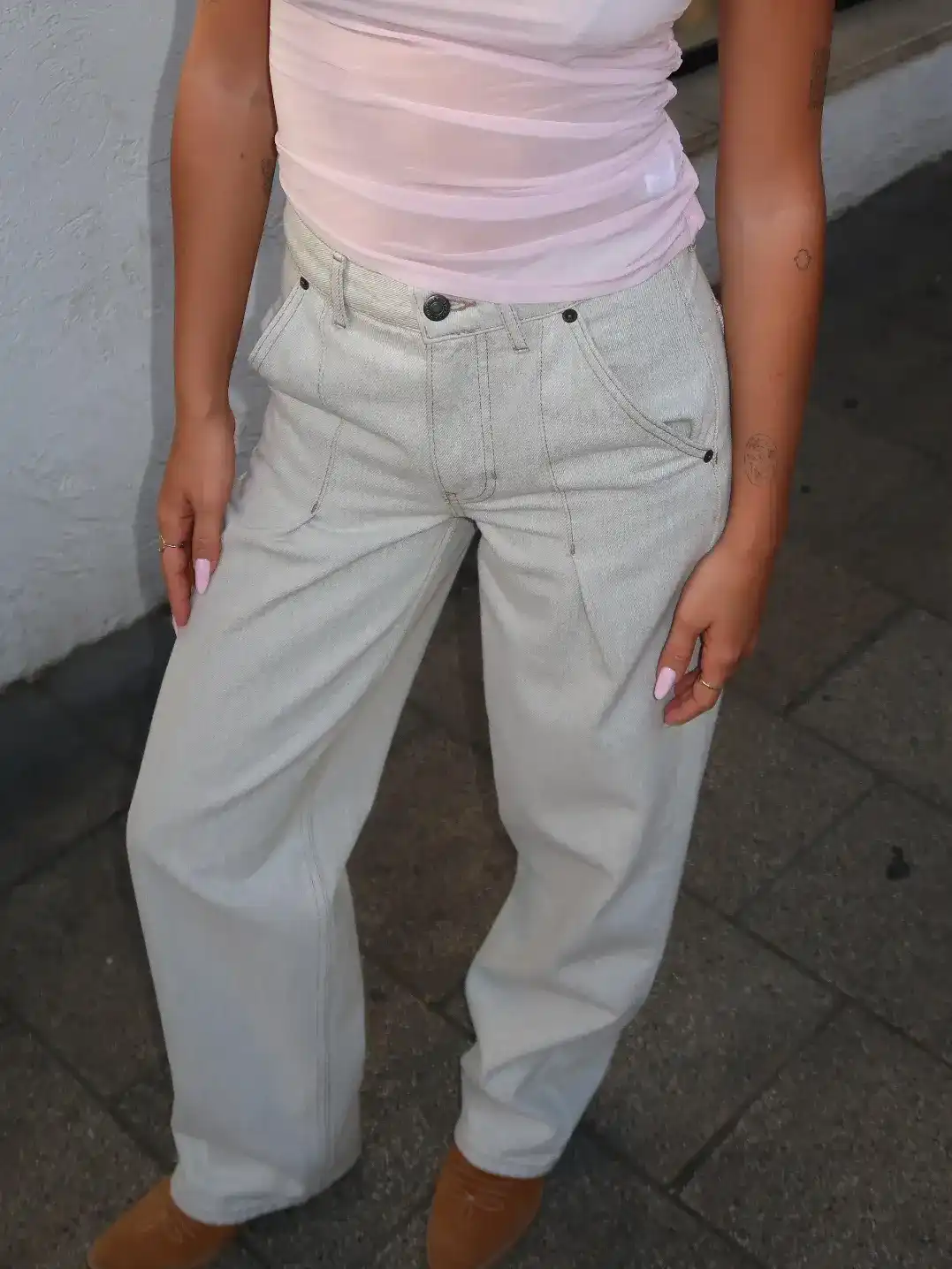 New Topshop high rise pleated jean in stone