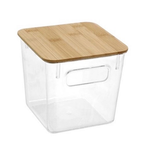 קופסת אחסון אקרילית עם מכסה במבוק