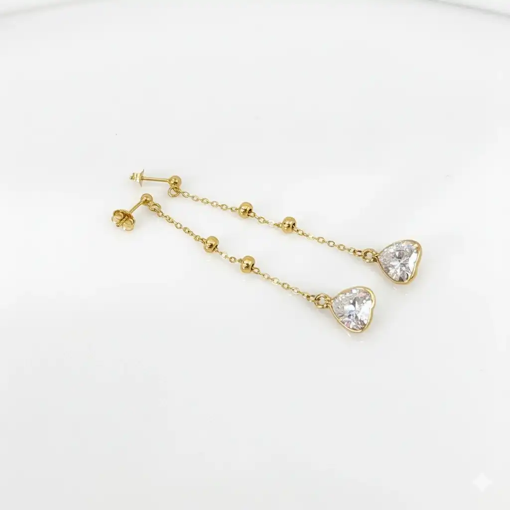 עגילי זהב 14K תלויים עם אבן זירקוניה