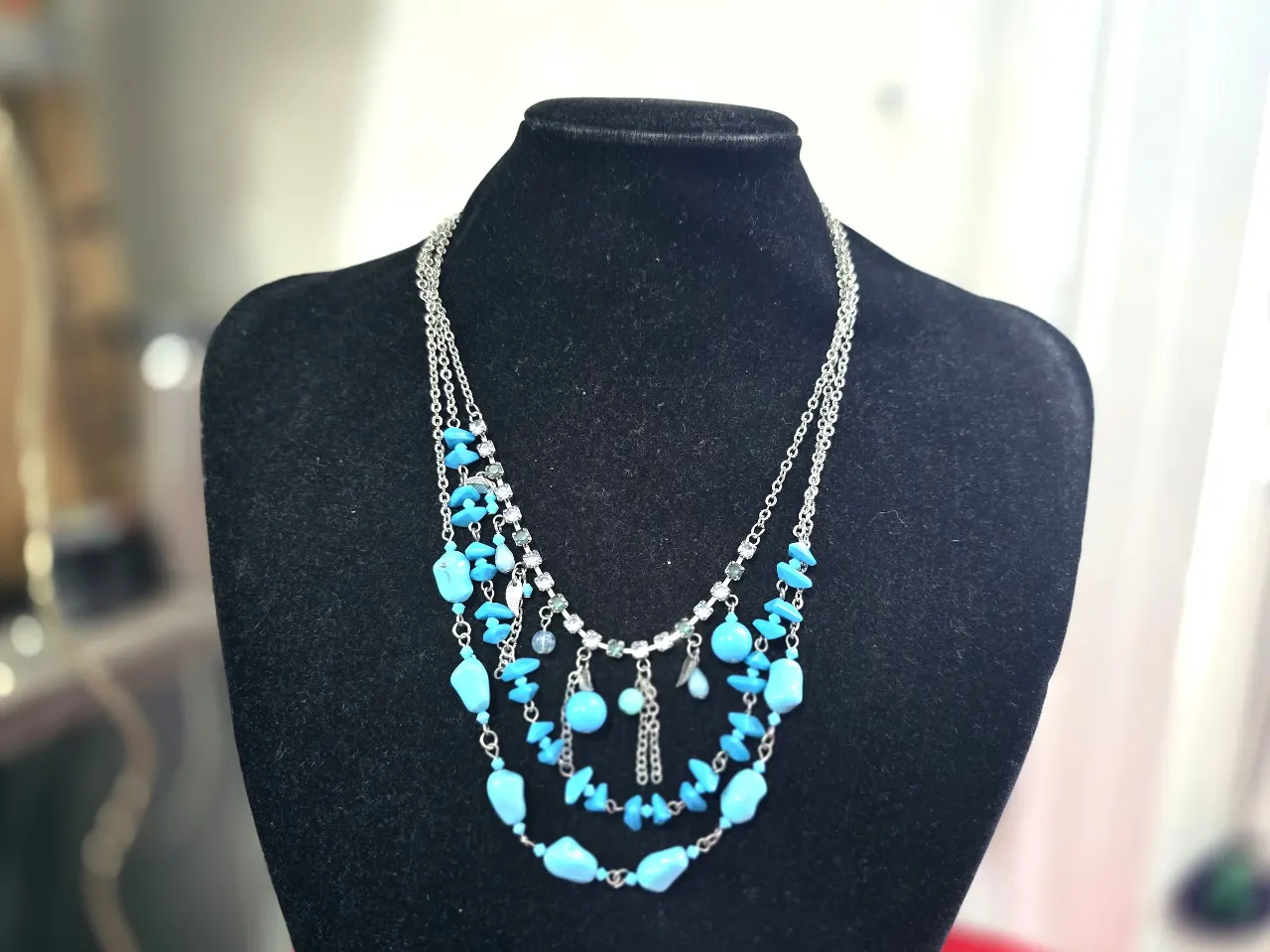 שרשרת שכבות לנשים אם אבני תורכיז אלמנטים יפים ממתכת