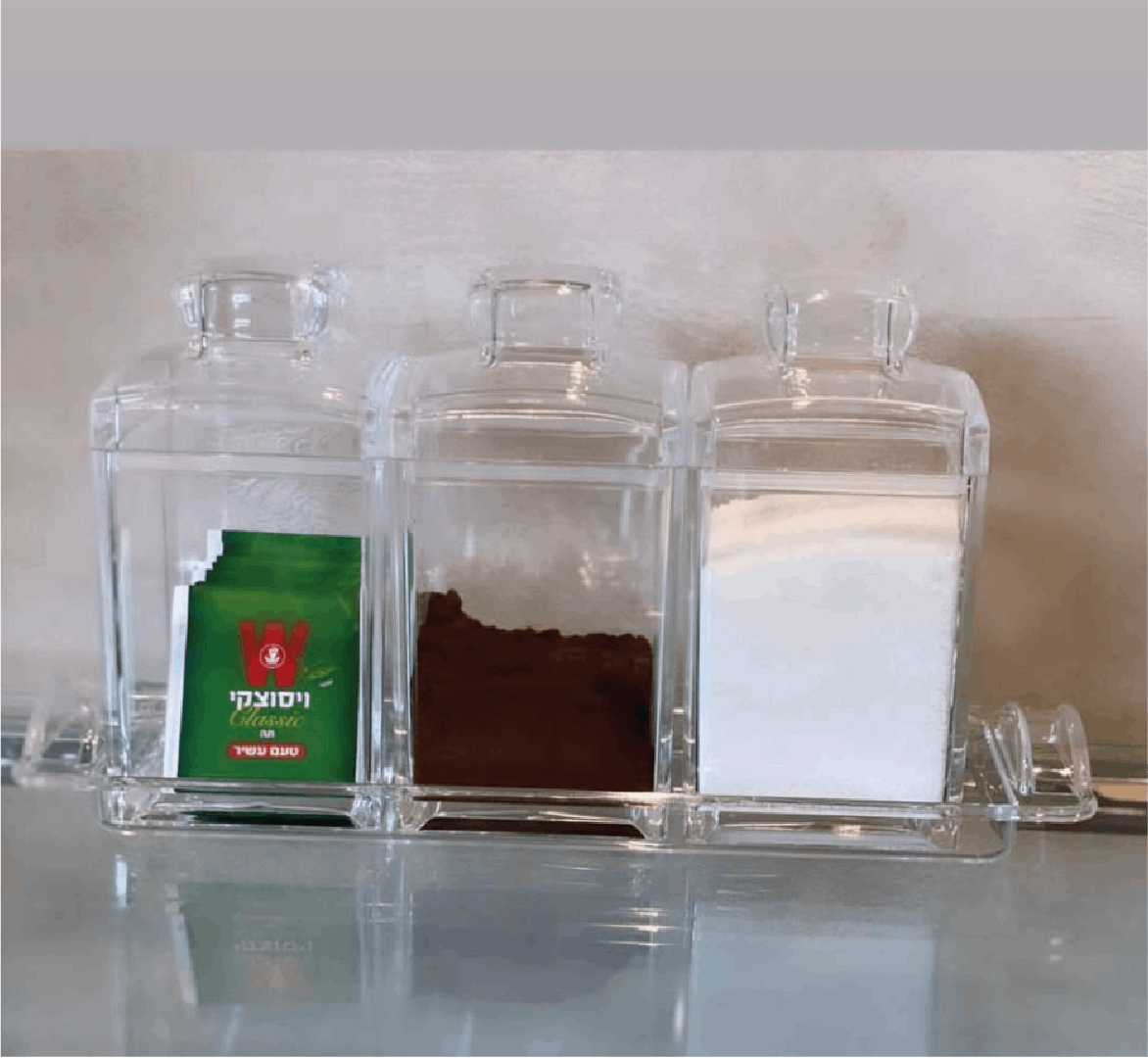 סט תה קפה סוכר אקריל כולל מגש