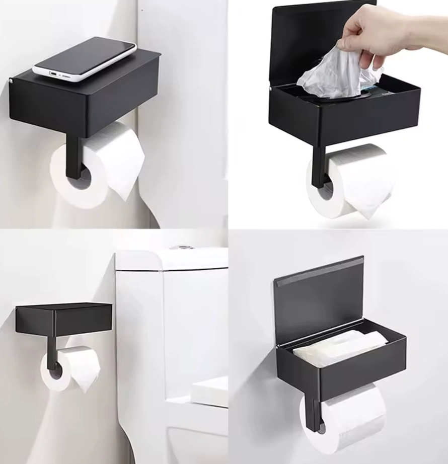 מחזיק נייר טואלט עם מדף – פתרון אחסון חכם לאמבטיה