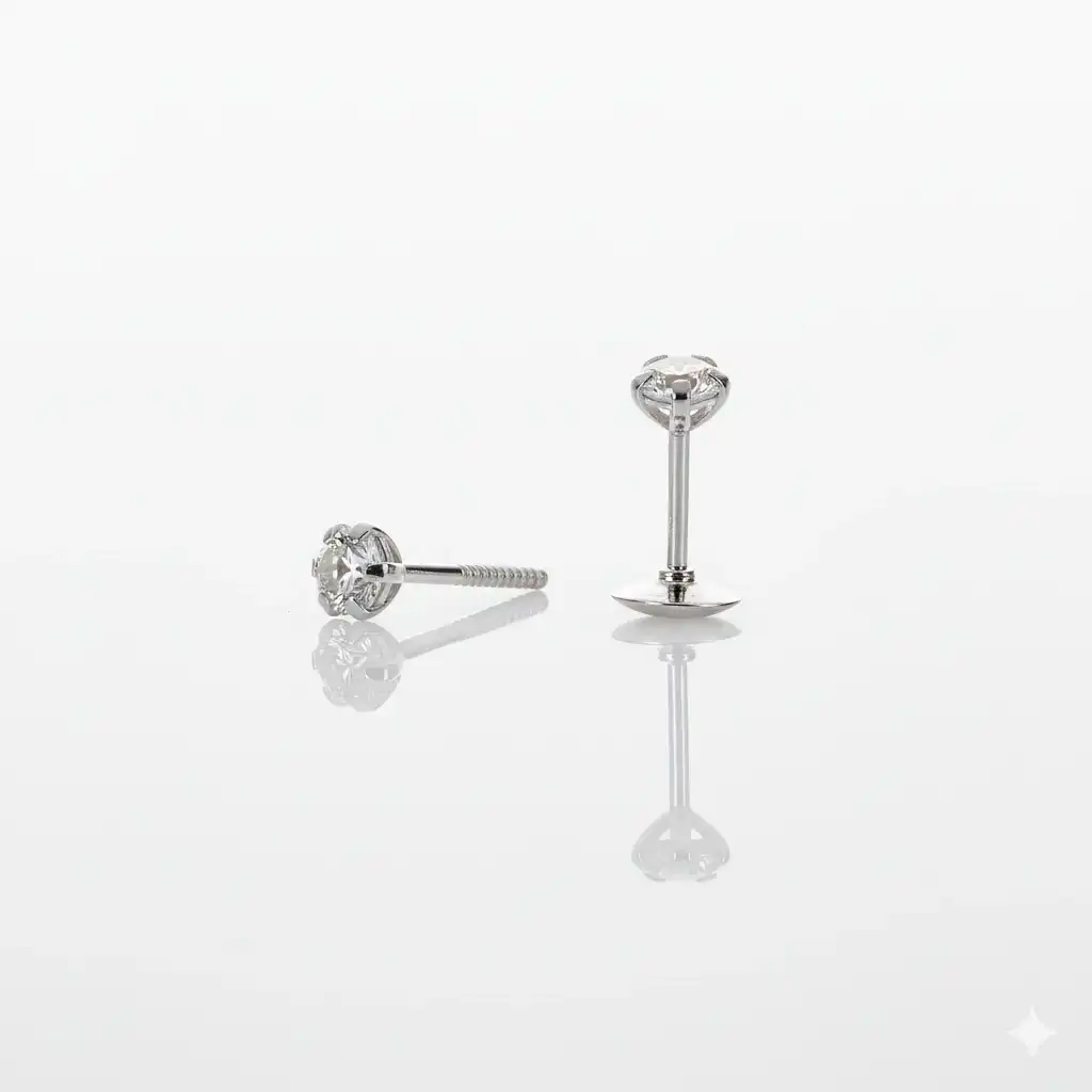 עגילים צמודים לנערה עם אבן זירקון זהב 14 K