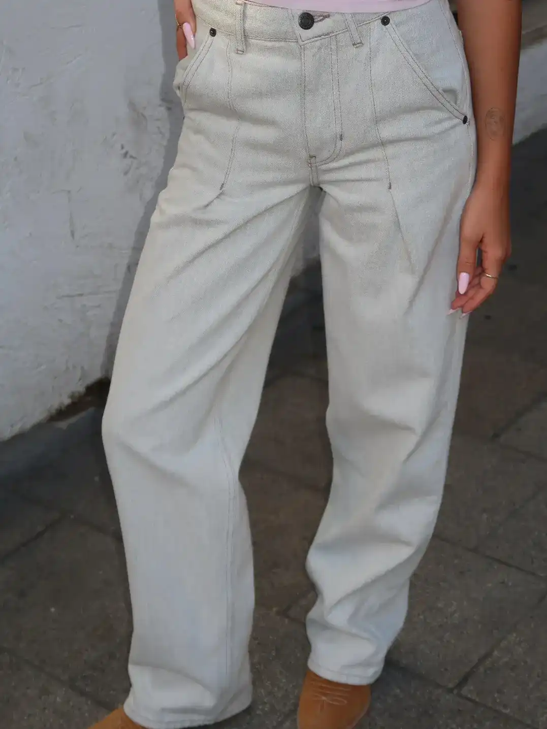 New Topshop high rise pleated jean in stone