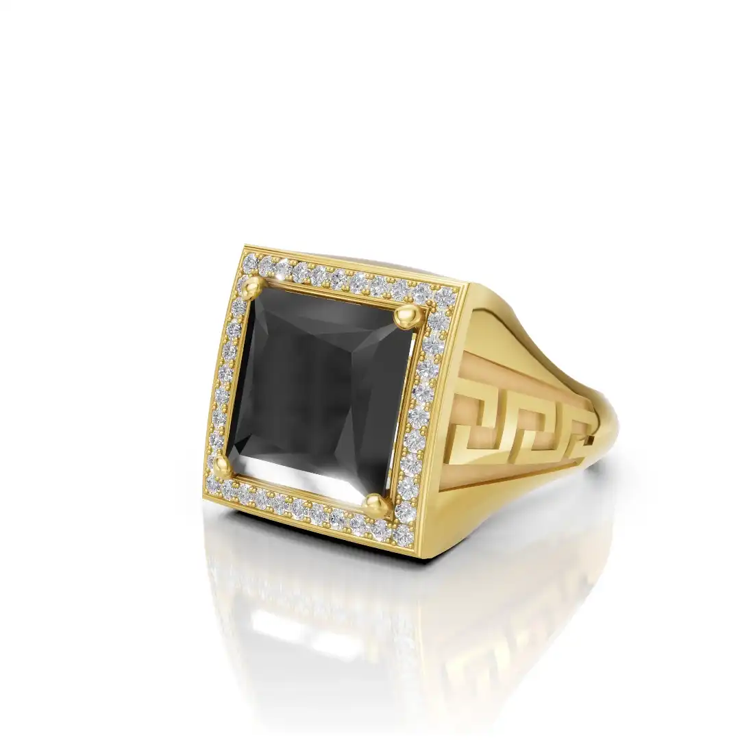 טבעת  יהלומים לגבר משובצת ביהלומים טבעיים ואבן מרכזית אוניקס