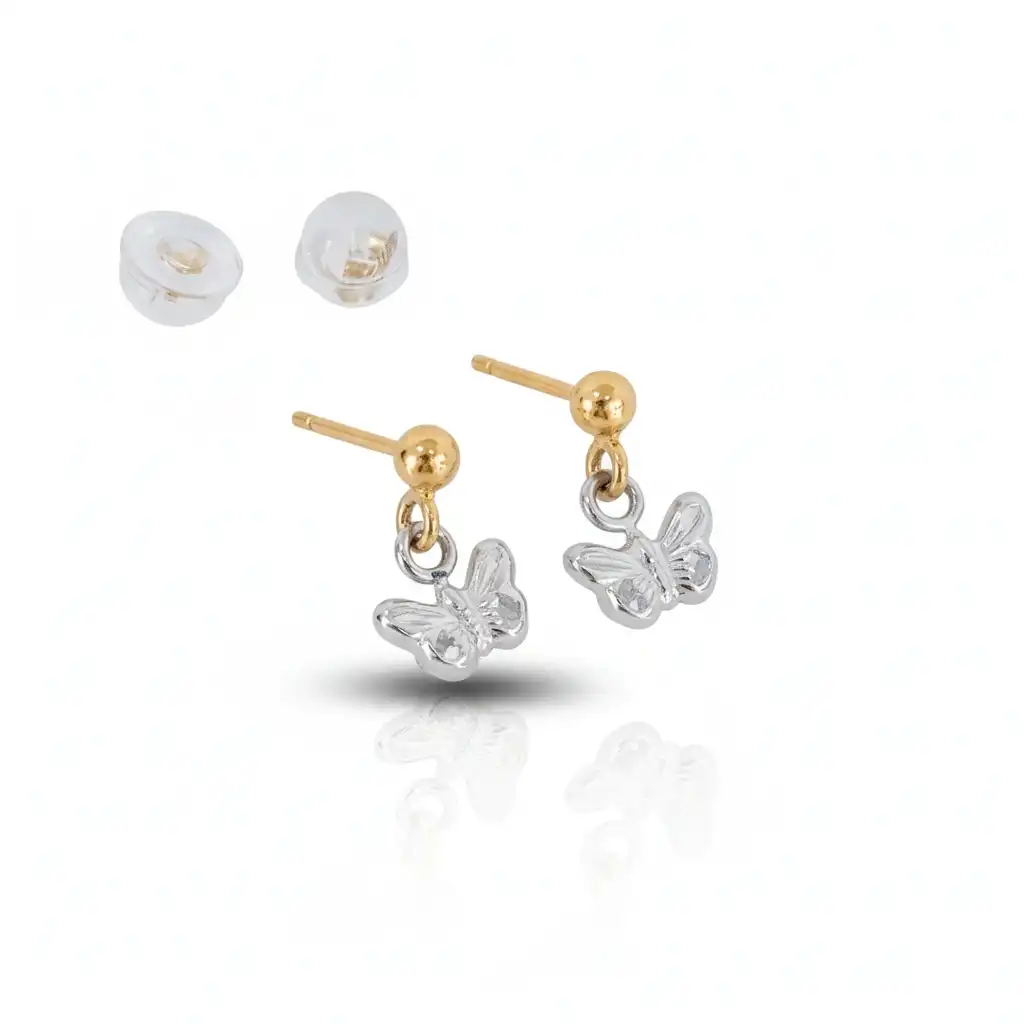 עגילים צמודים לנערה בצורה פרפר זהב 14 K