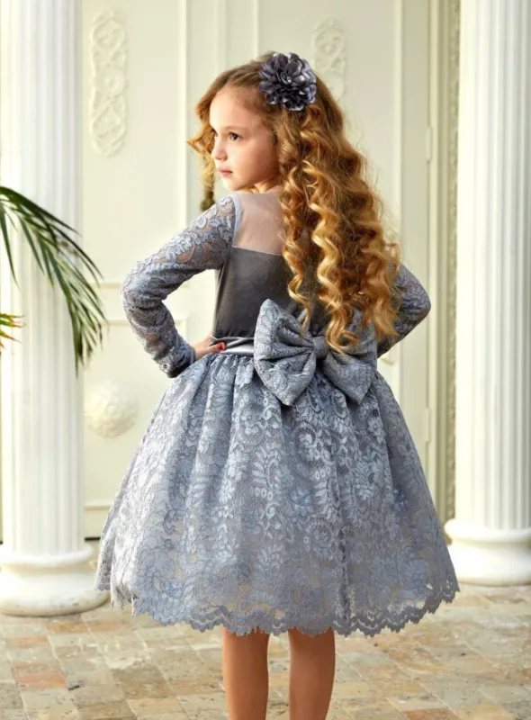 שמלה פרמיום כסופה תחרה 4-13 שנים