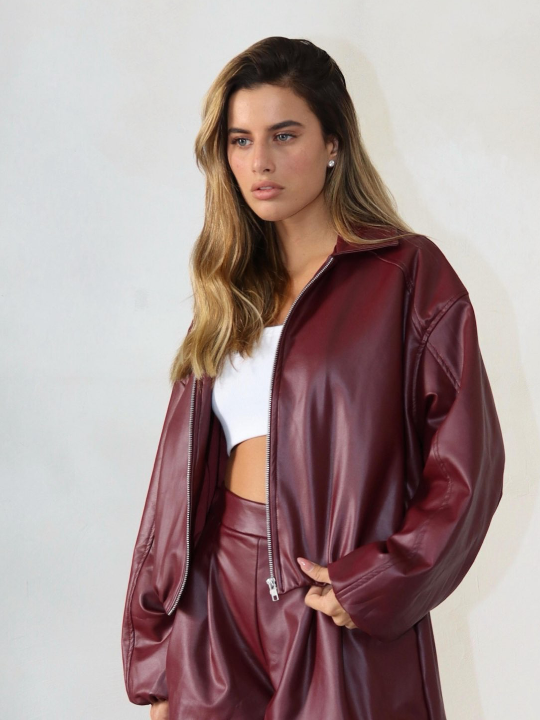 מעיל עור בורדו