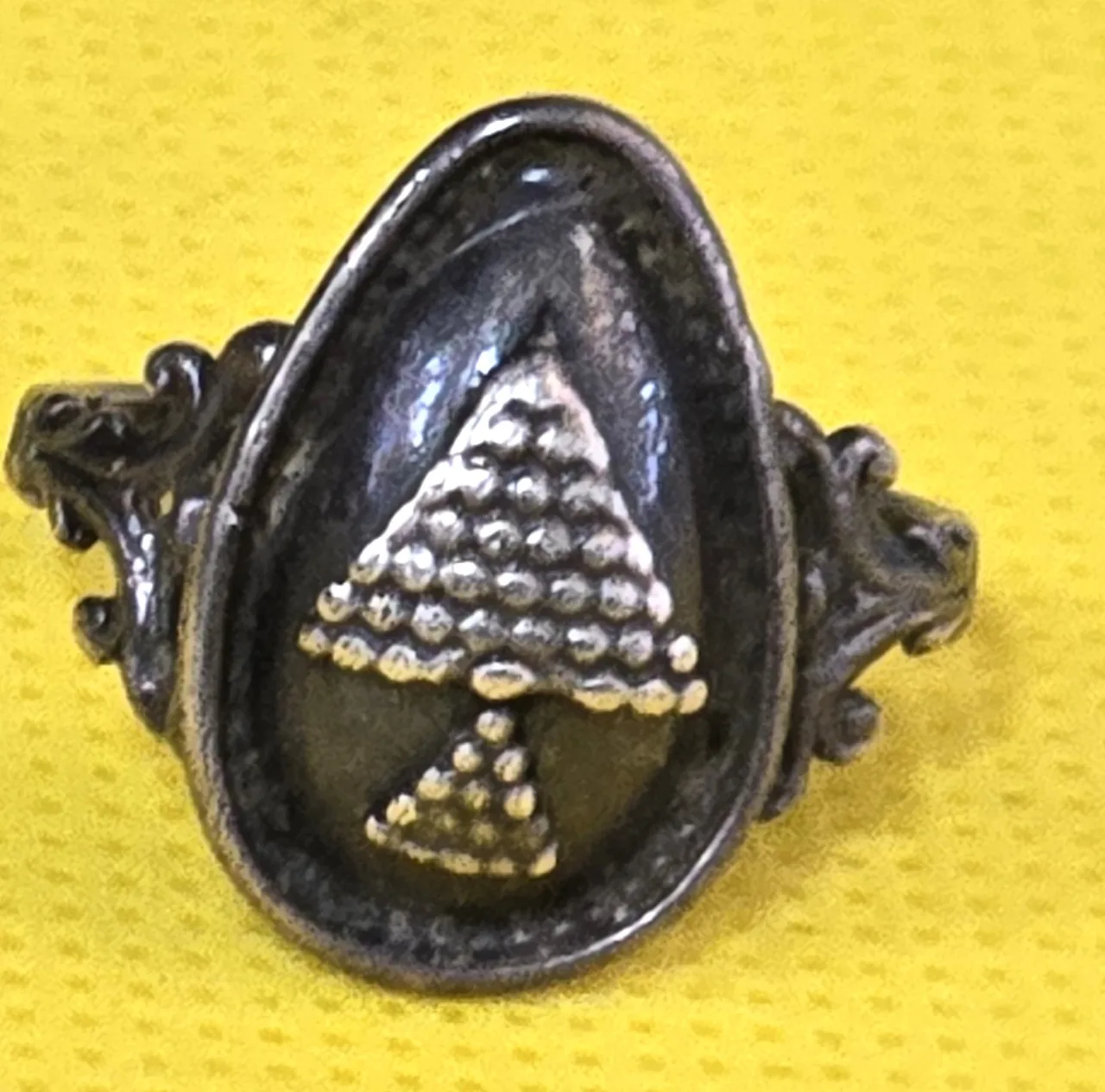 טבעת כסף עם במה אליפטית מעוטרת במרכזה, משקל 3.5 גר', מידה 8