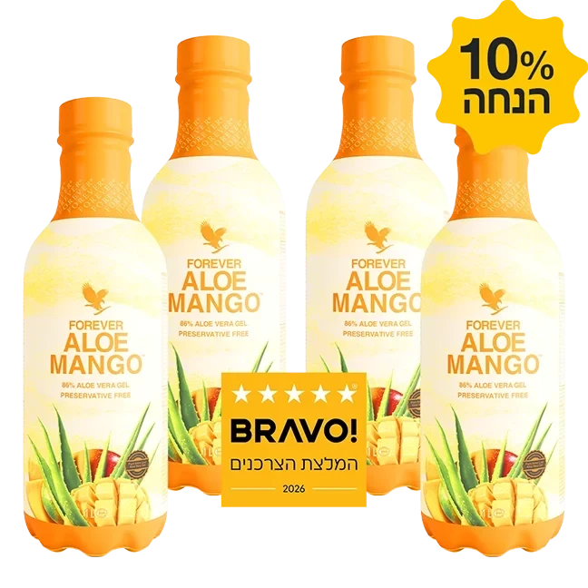 רביעיית משקה ג'ל אלוורה אורגנית ומנגו