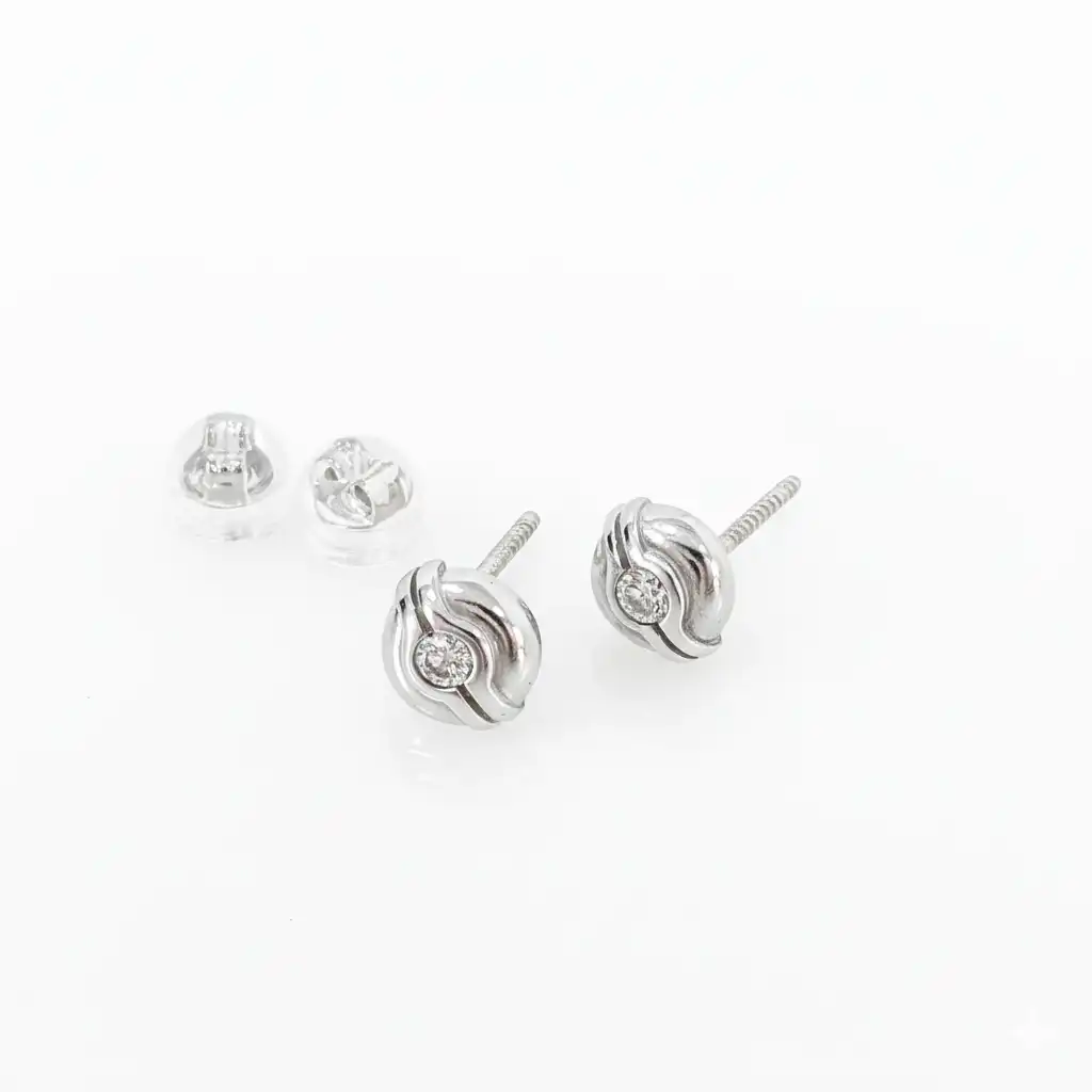 עגילים צמודים לנערה זהב לבן 14K