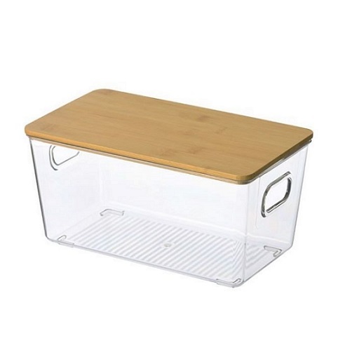 קופסת אחסון אקרילית עם מכסה במבוק