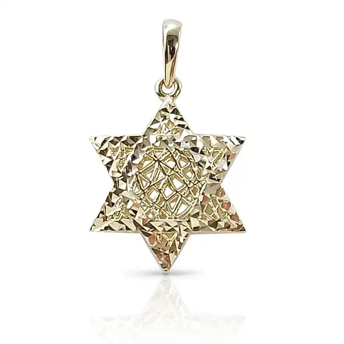 מגן דוד יודאיקה – תליון יהודי ארוג מחוטי זהב14K