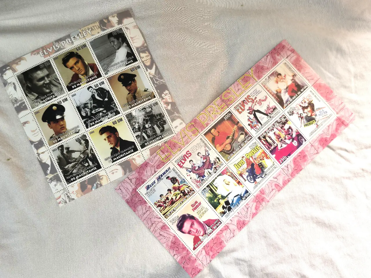 לא בולים רשמיים של מדינה בנושא אלביס פרסלי- לאספני מלך הרוקנרול .ELVIS PRESLEY Unofficial Stamps. הנפקה פרטית 5 גליונות