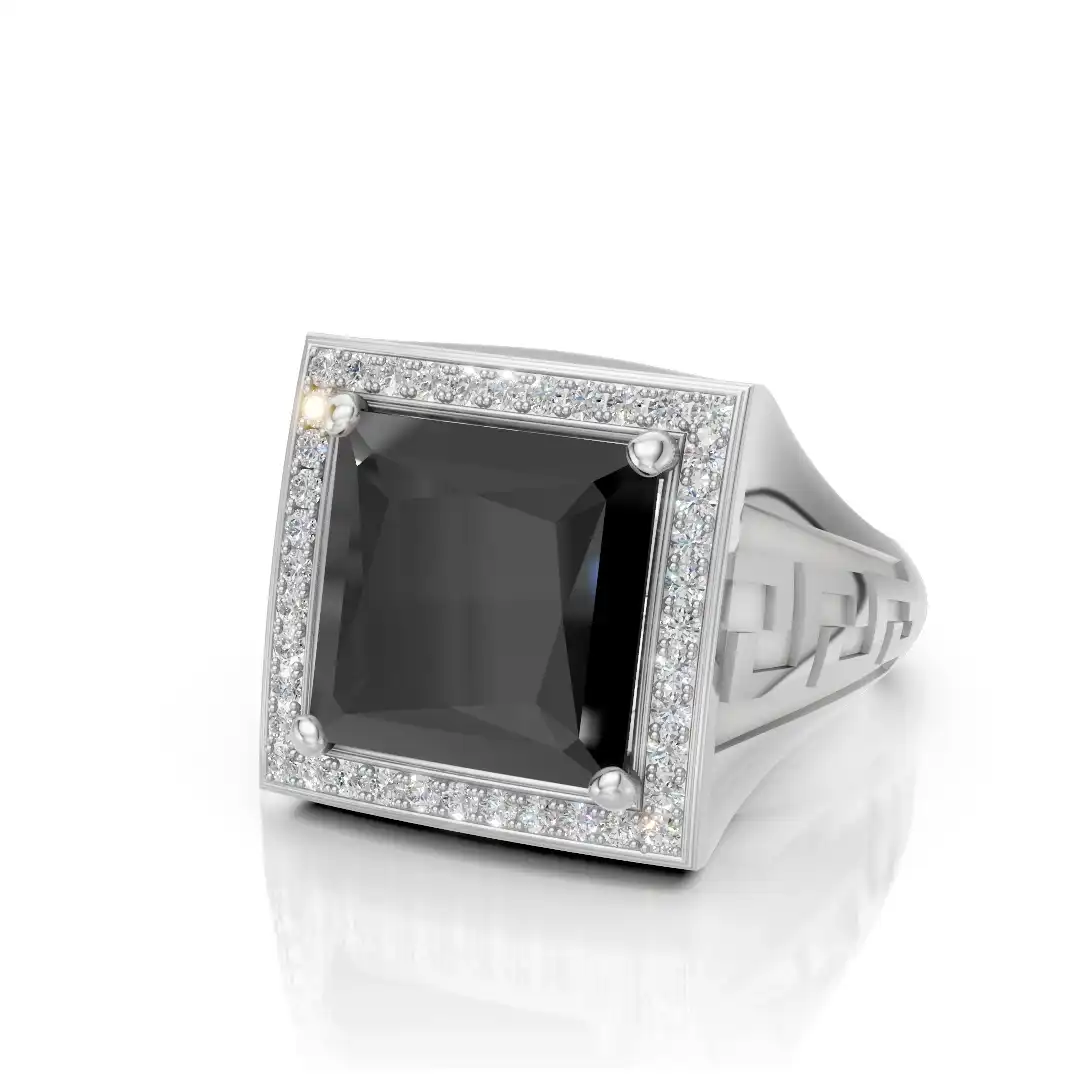 טבעת  יהלומים לגבר משובצת ביהלומים טבעיים ואבן מרכזית אוניקס