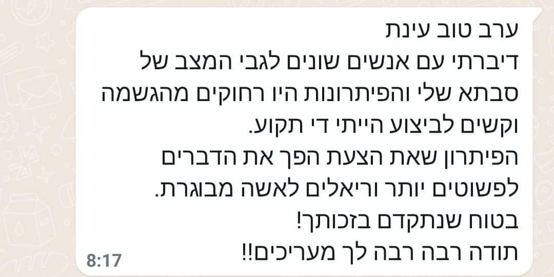"הפתרון שהצעת הפך את הדברים לפשוטים וראליים"...