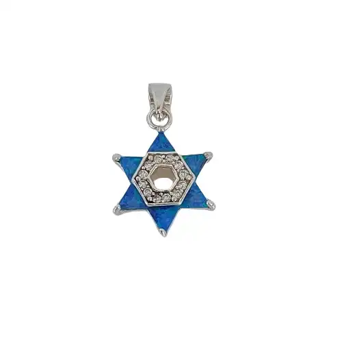 תליון מגן דויד משובץ  עם אבן אופל כסף 925