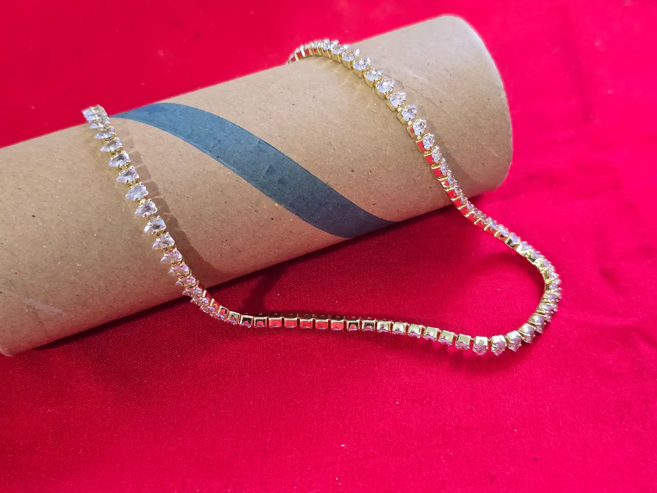 שרשרת טניס מדמה יהלומים בציפוי זהב