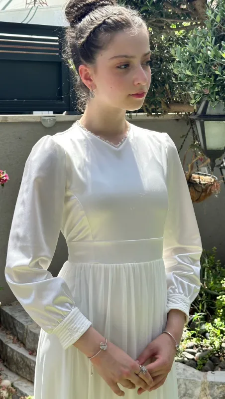 שמלת בת מצווה קלאסית עליון סאטן