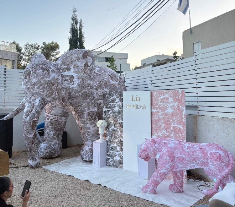 קיר צילום משולב ורוד וחום