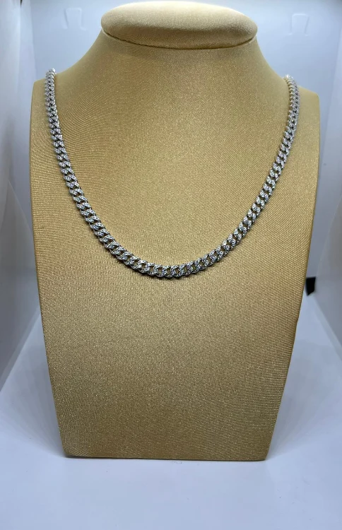 שרשרת קובנית כסף 925  משובצת זרקונים- Oran