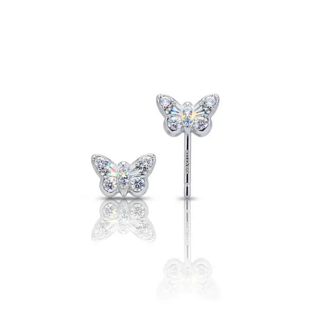 עגילים צמודים זהב לבן 14K