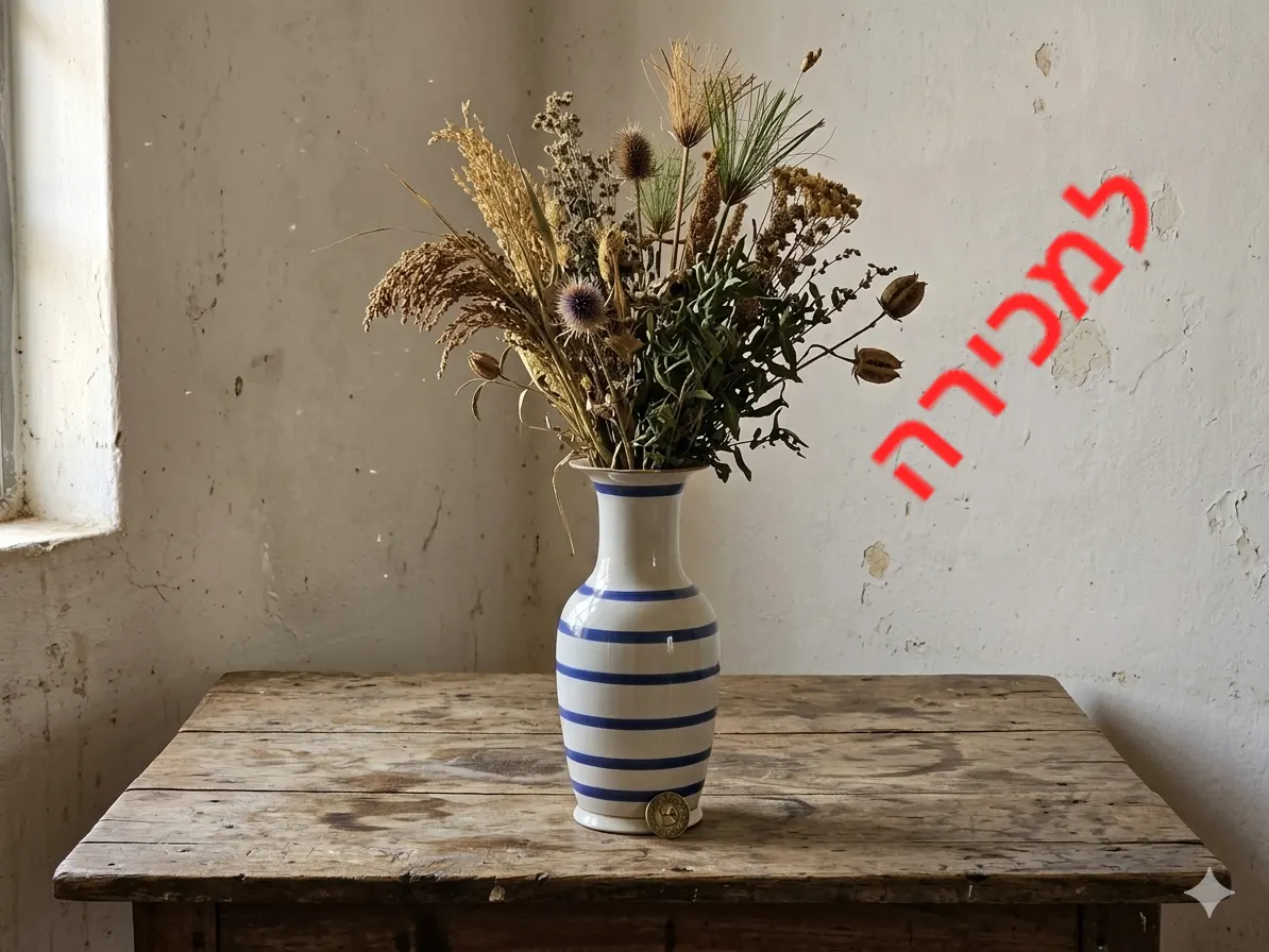 אגרטל פורצלן גדול מיימדים (כנראה ישראלי), איכותי מאוד ישן ויפה. חתום. גובה: 41 קוטר בשפה העליונה 16 ס'מ
