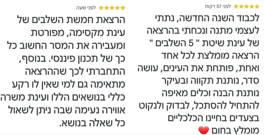 "הרצאה פותחת את העיניים, עושה סדר ובעיקר הבנה וכלים"...