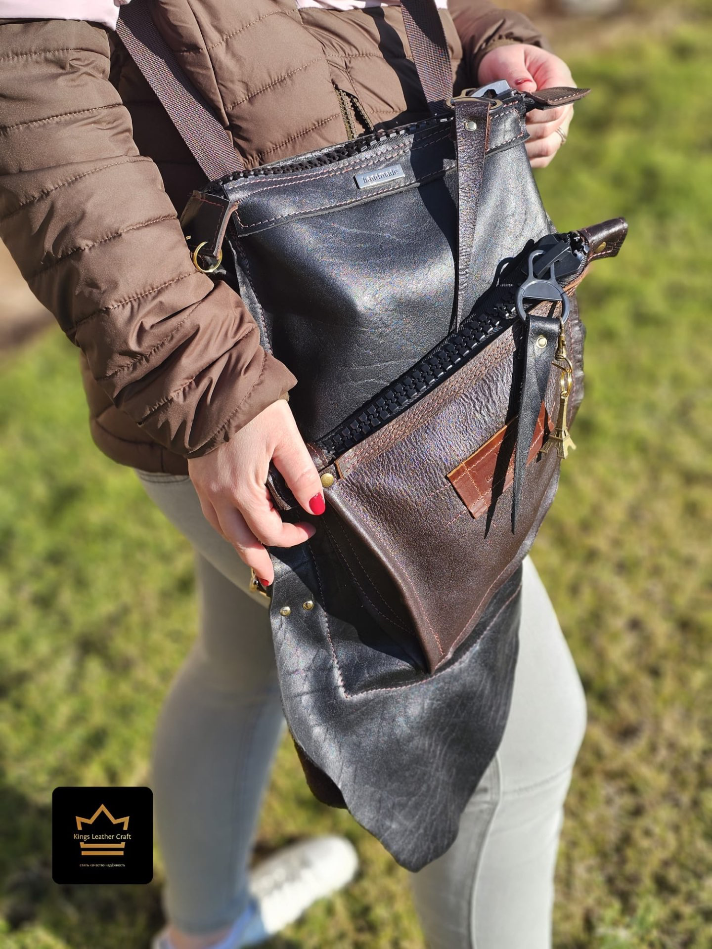 תיק גב/צד גדול עם כיסים ורוכסן איכותי