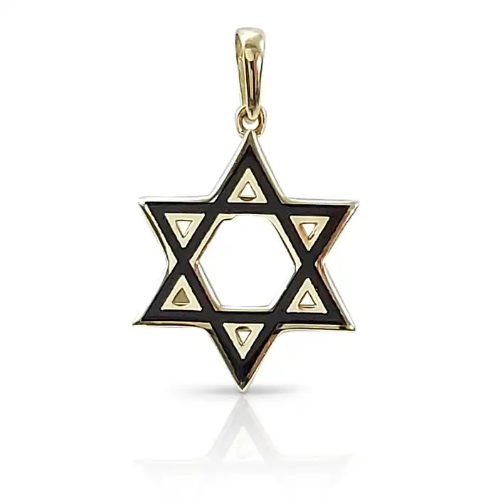 מגן דוד עם אמייל שחור – תליון זהב 14K